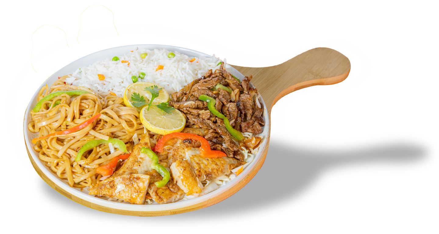 Mix Meat And Fish With Rice & Nodeles