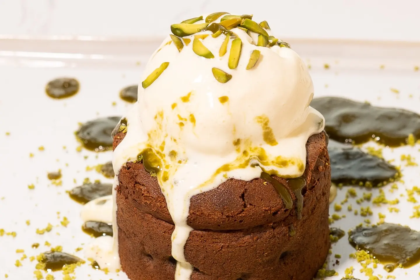 Molten Chocolate With Pistachio And Ice Cream