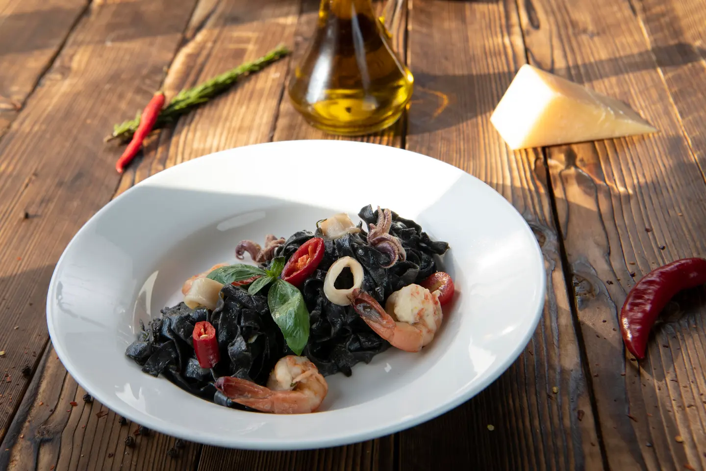 Homemade Black Pasta With Fresh Seafood