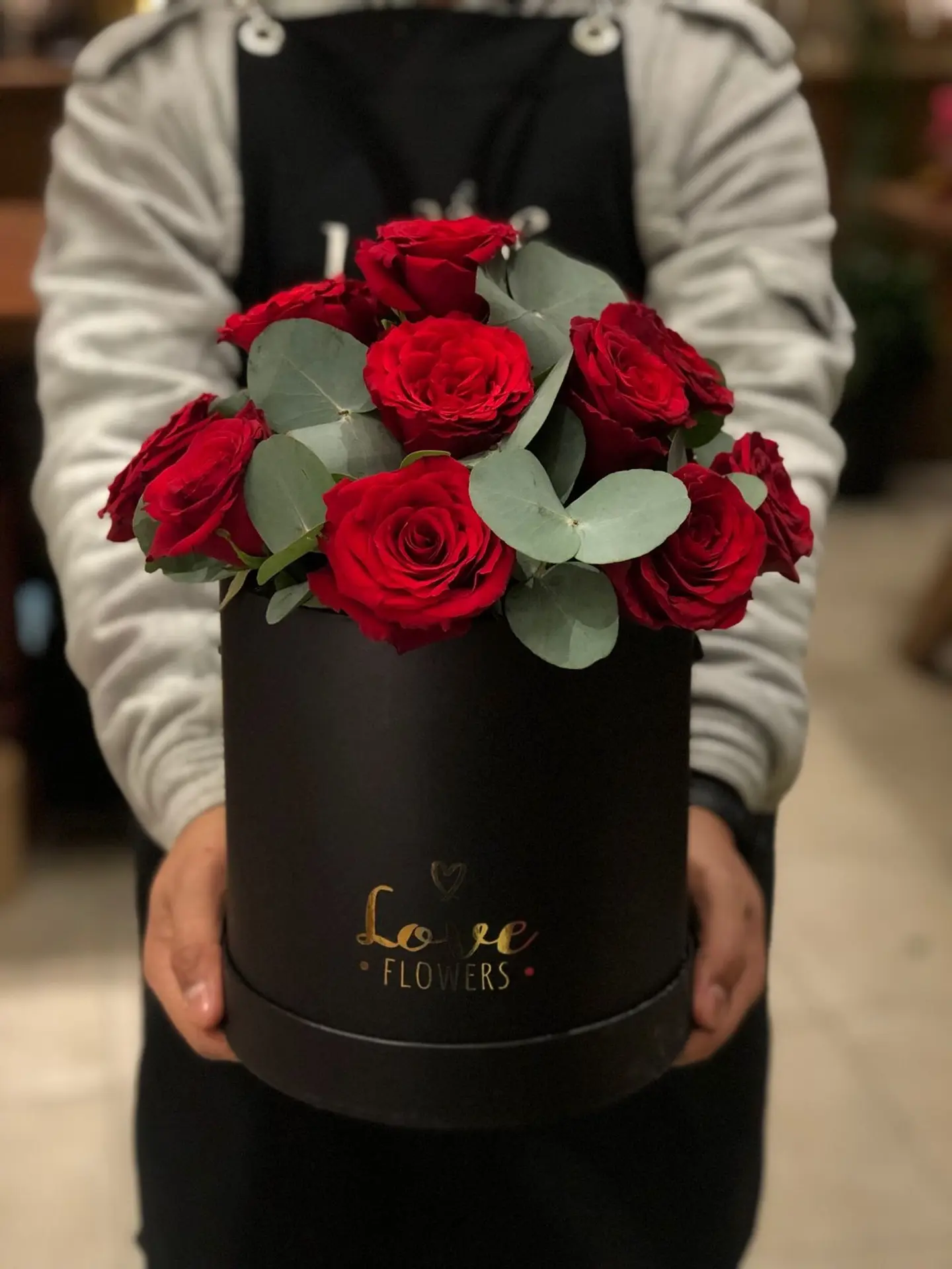 Medium Black Box Red Rose.