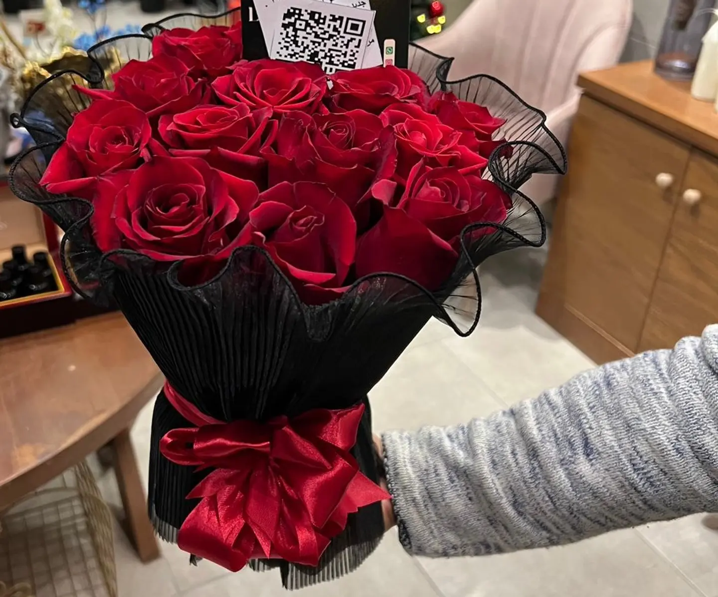 Red Rose In Black Cloth
