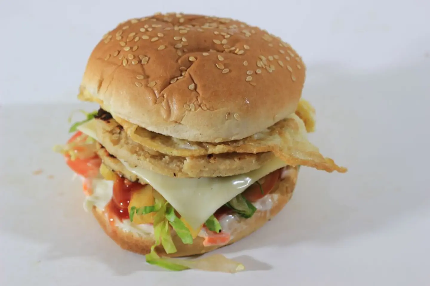 Chicken Burger With Fried Eggs