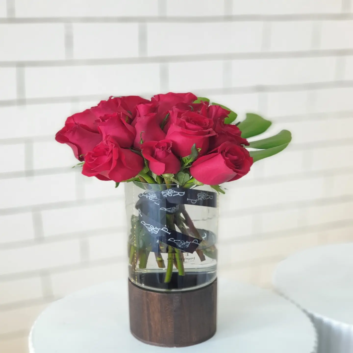 Red Roses With A Wooden Vase