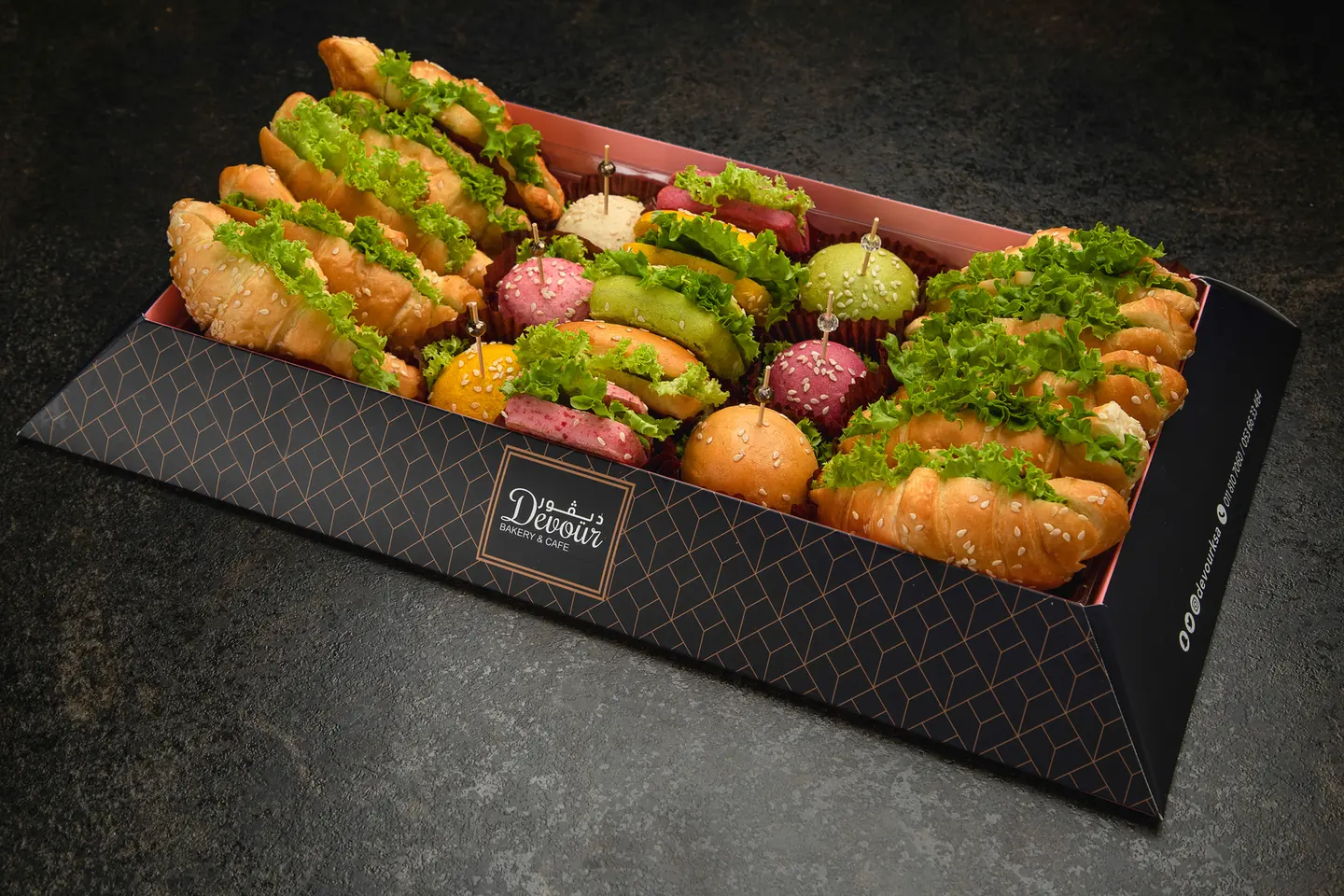 Assorted Mix Croissant Sandwiches, Assorted Mini Burgers, Assorted Mexican