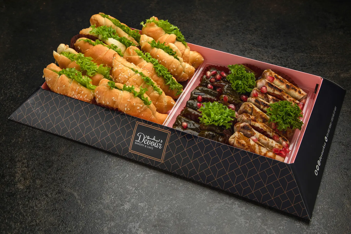 Mix Croissant Sandwich 10 Pieces, Vine Leaves 16 Pieces, And Makhan Roll 8 Pieces