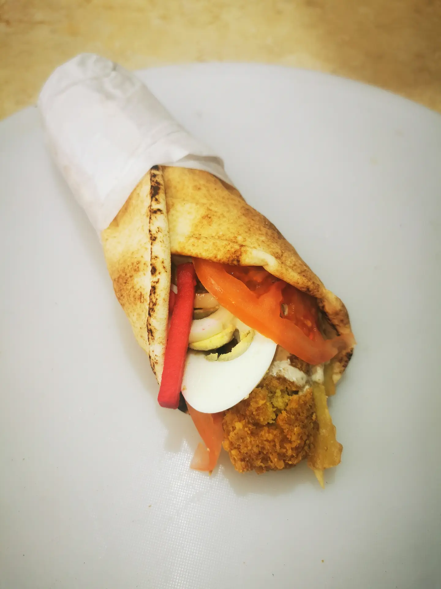 Shami Bread Falafel Sandwich With Eggs