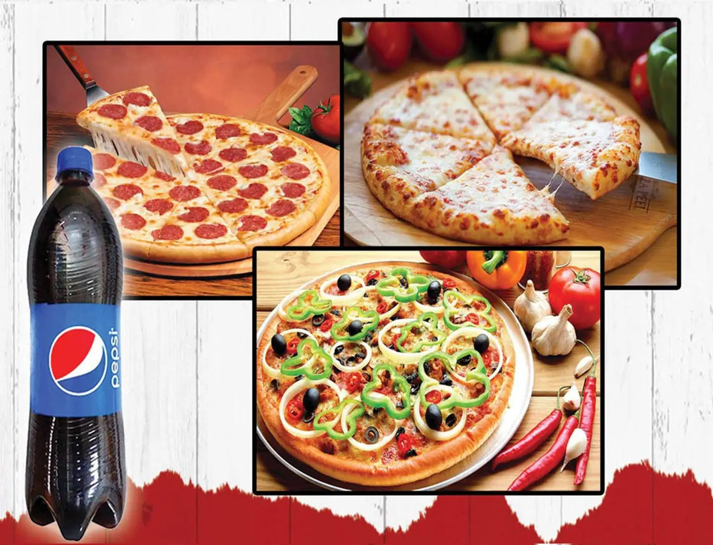 3 Mideum Pizza With 1 Liter Pepsi