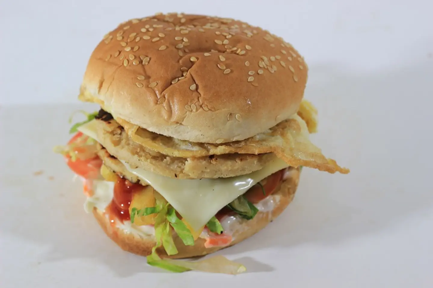 Chicken Burger With Fried Eggs