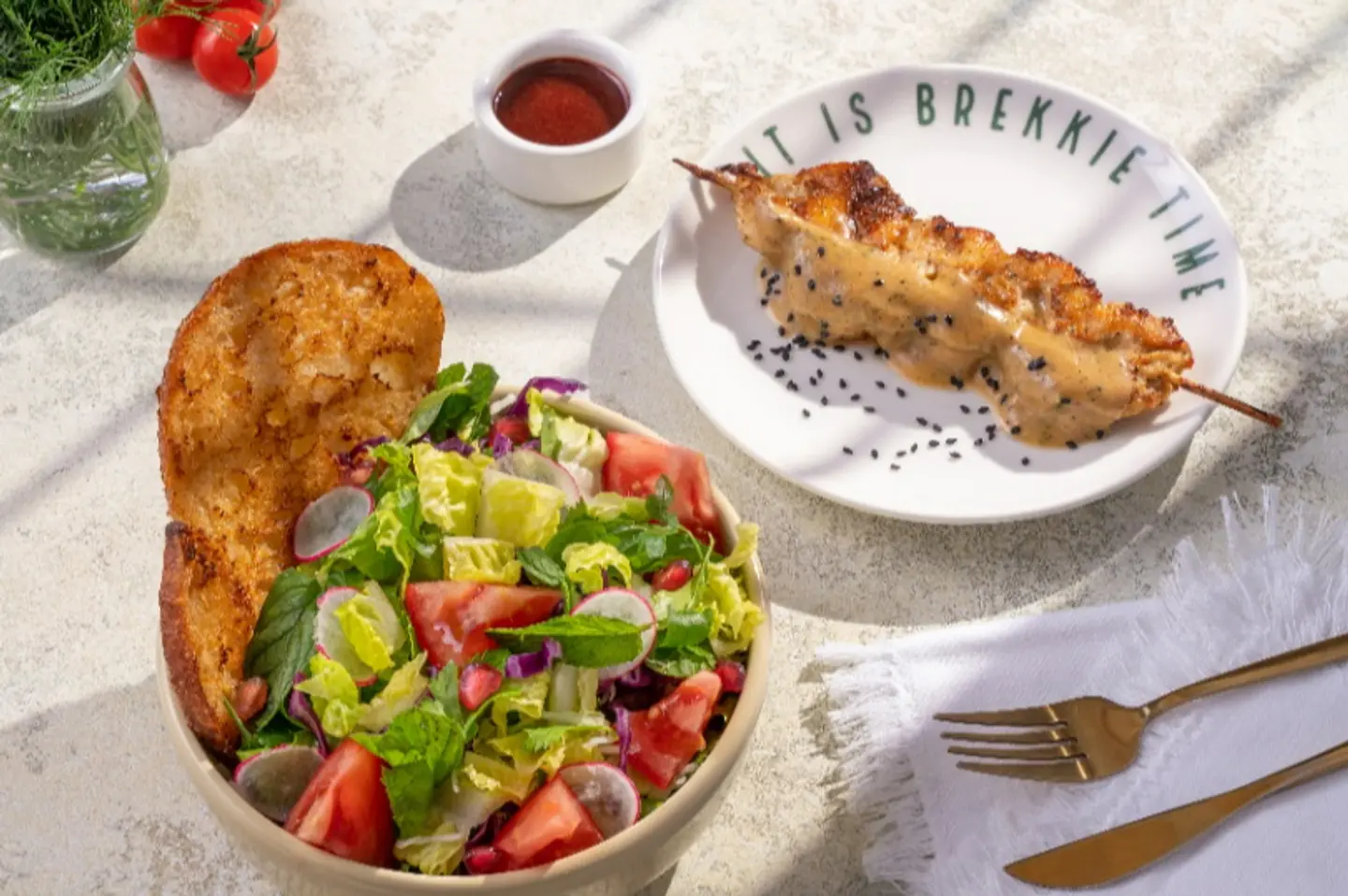 Fattoush Salad With Chicken Satay