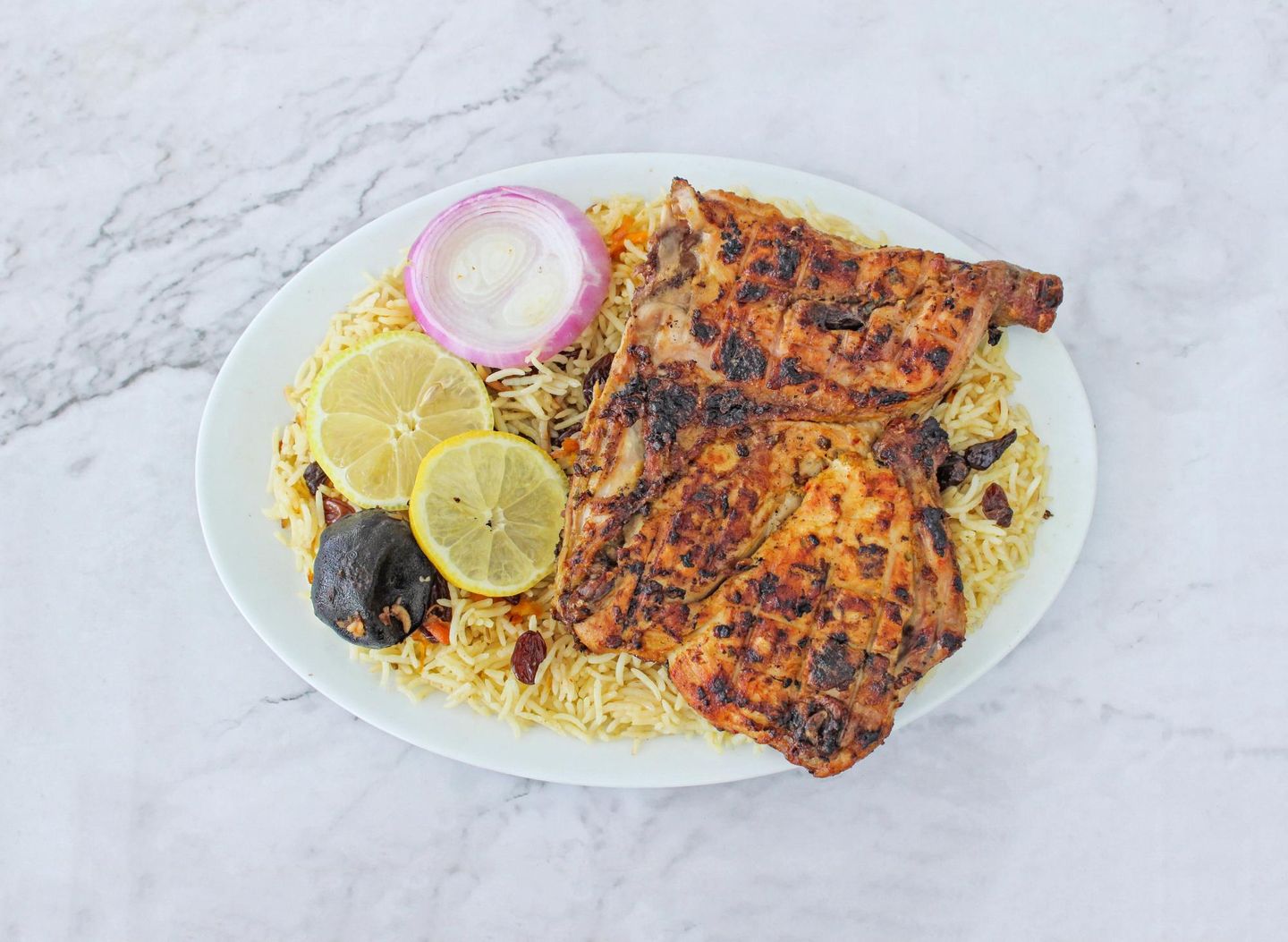 Half Chicken On Charcoal With White Rice