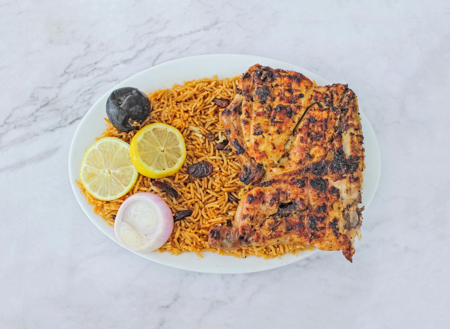 Half Chicken On Charcoal With Red Rice