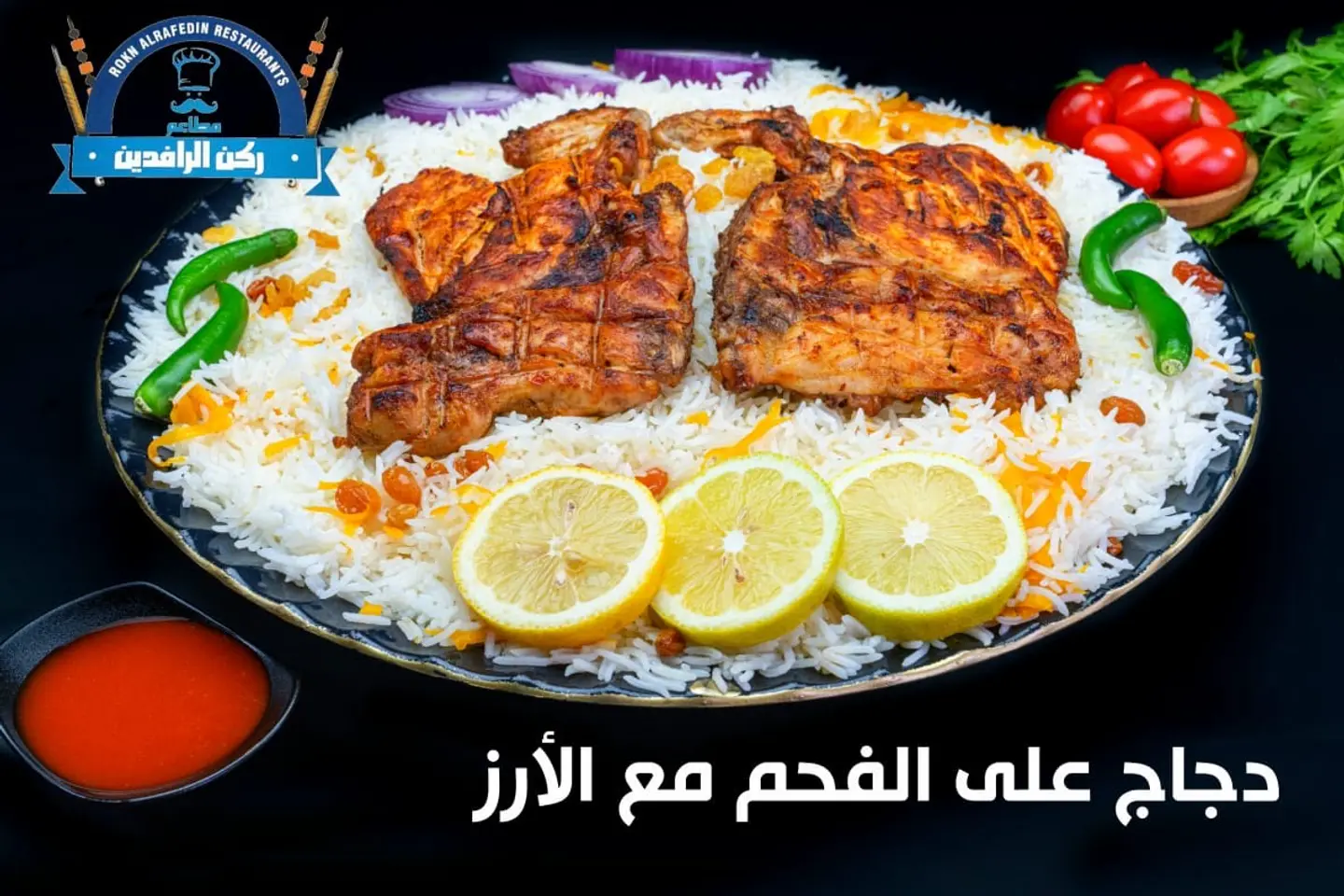 حبة دجاج على الفحم مع الرز