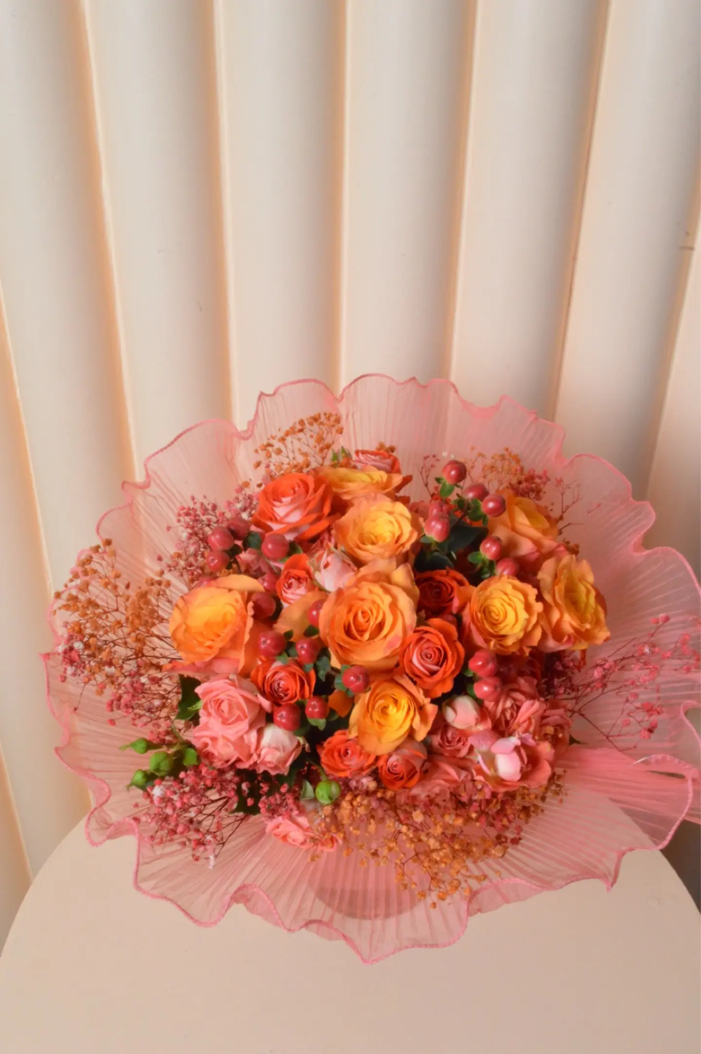 Bouquet With Dark Pink Fabric Wrap