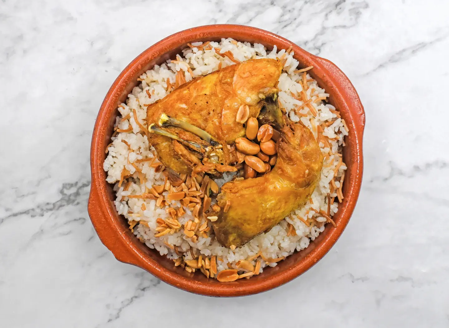 Half A Chicken Fried Together With Vermicelli Rice