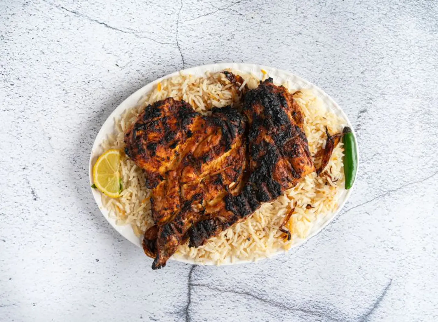 Chicken On Charcoal With Rice