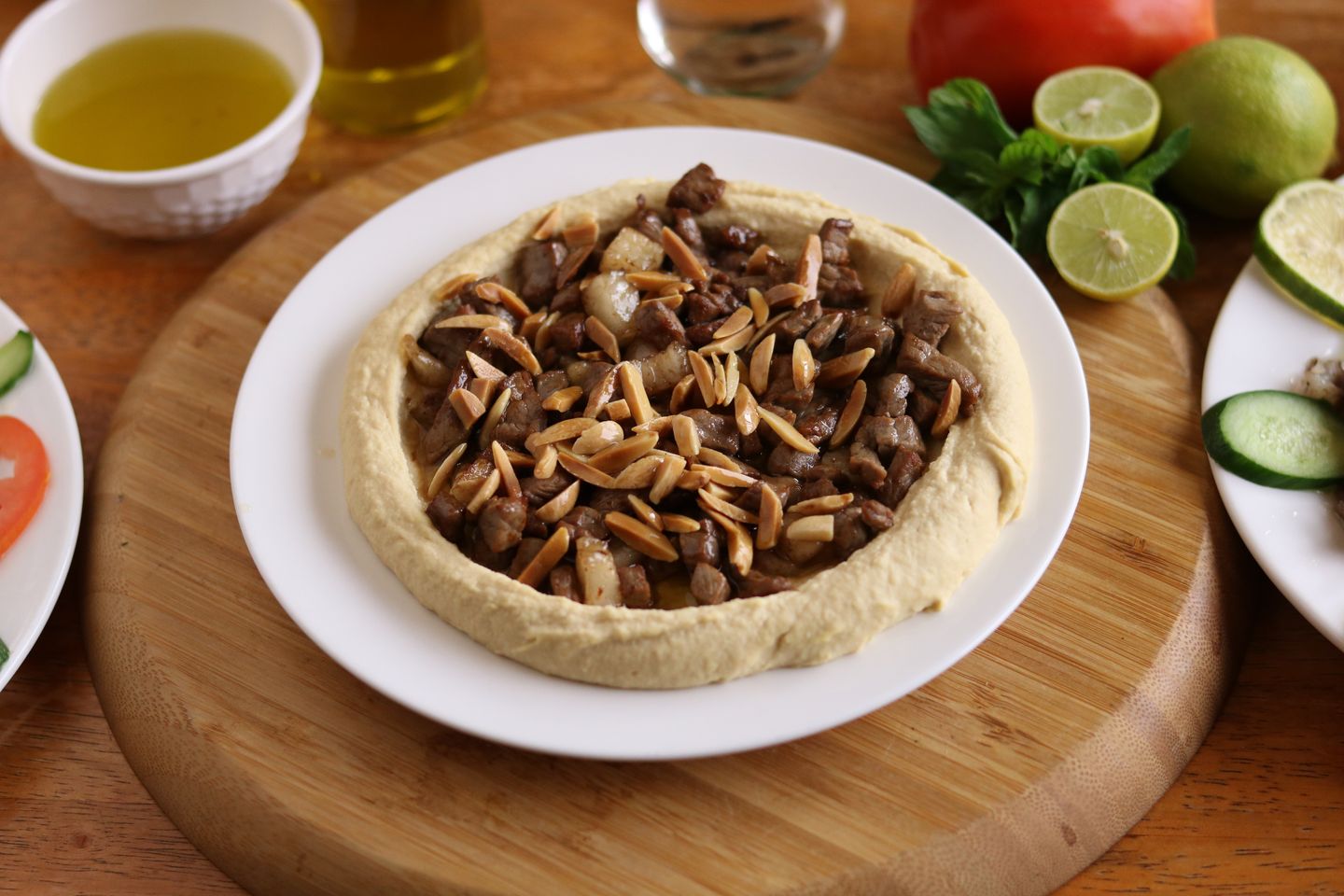 Hummus With Meat And Pine Nuts