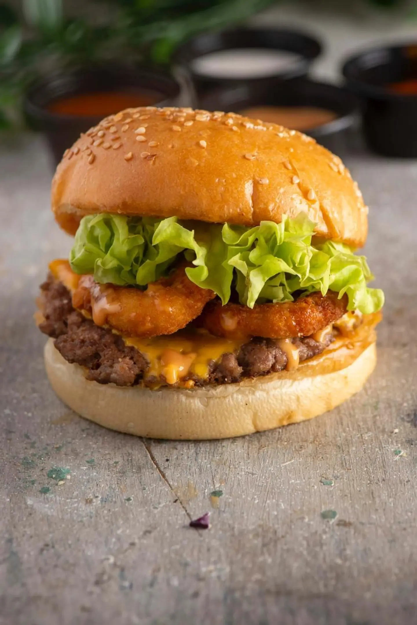 Beef Burger With Onion Rings