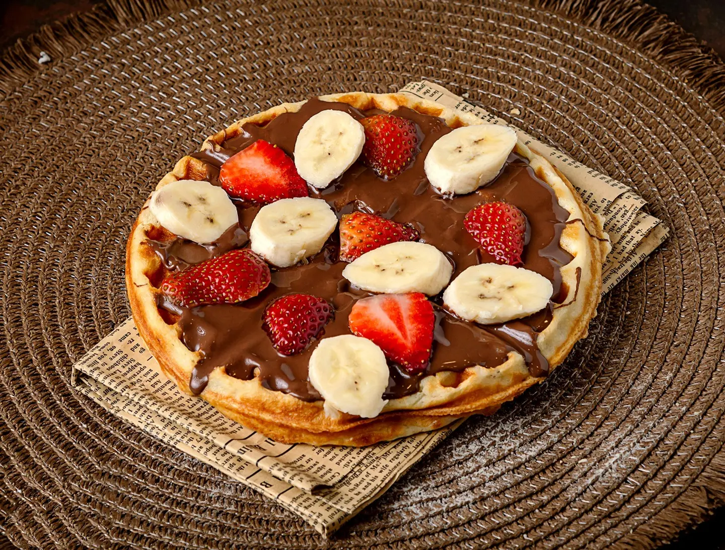 وافل نوتيلا مع موز وفراوله