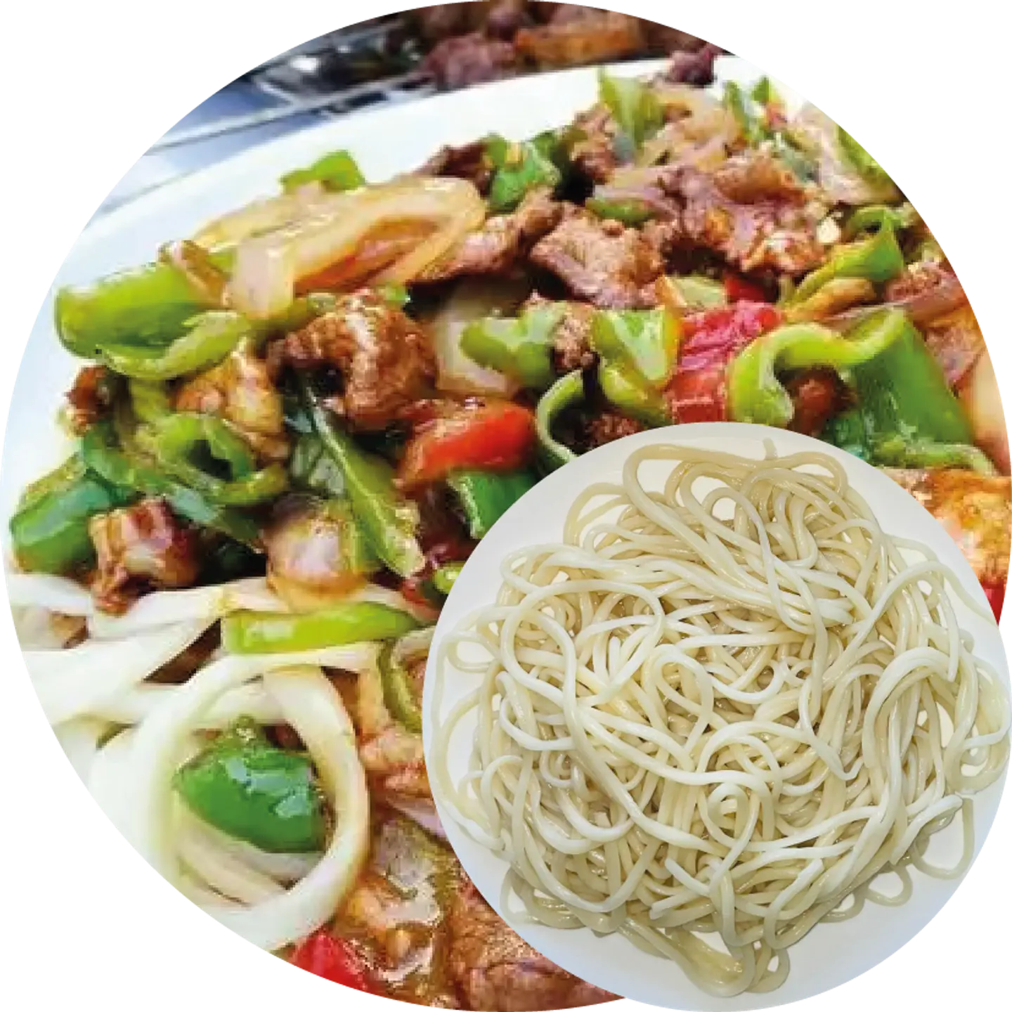 لغمان مع اللحم بالفلفل الاخضر