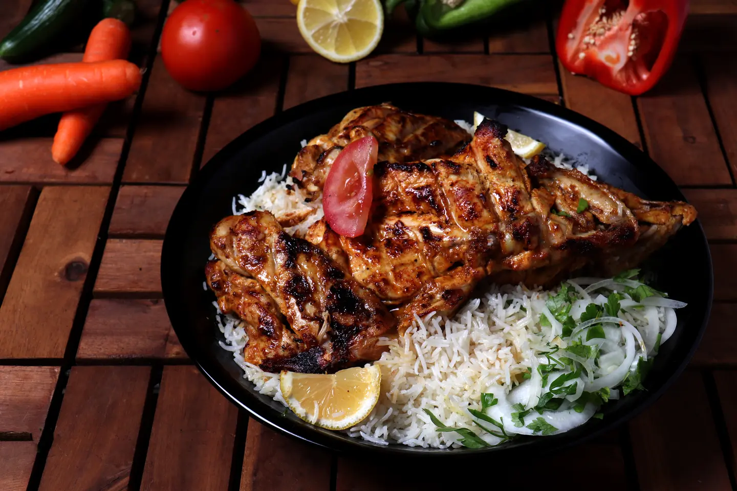 Chicken On Charcoal With Rice