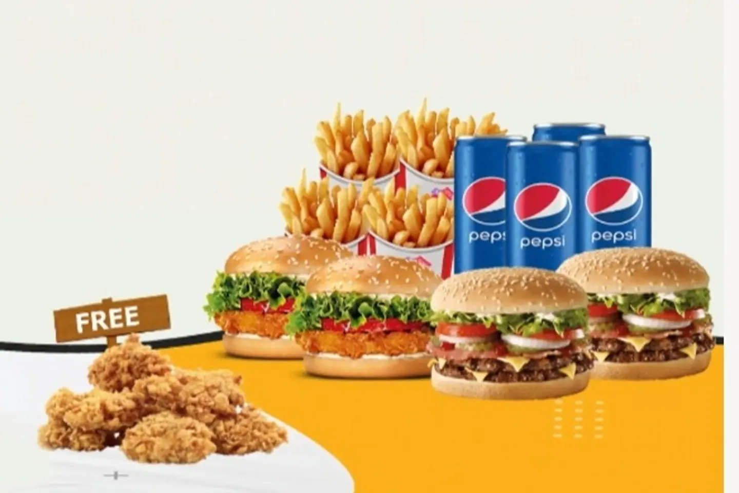 Family Burger 4 Meal With 8 Pieces Nuggets Free