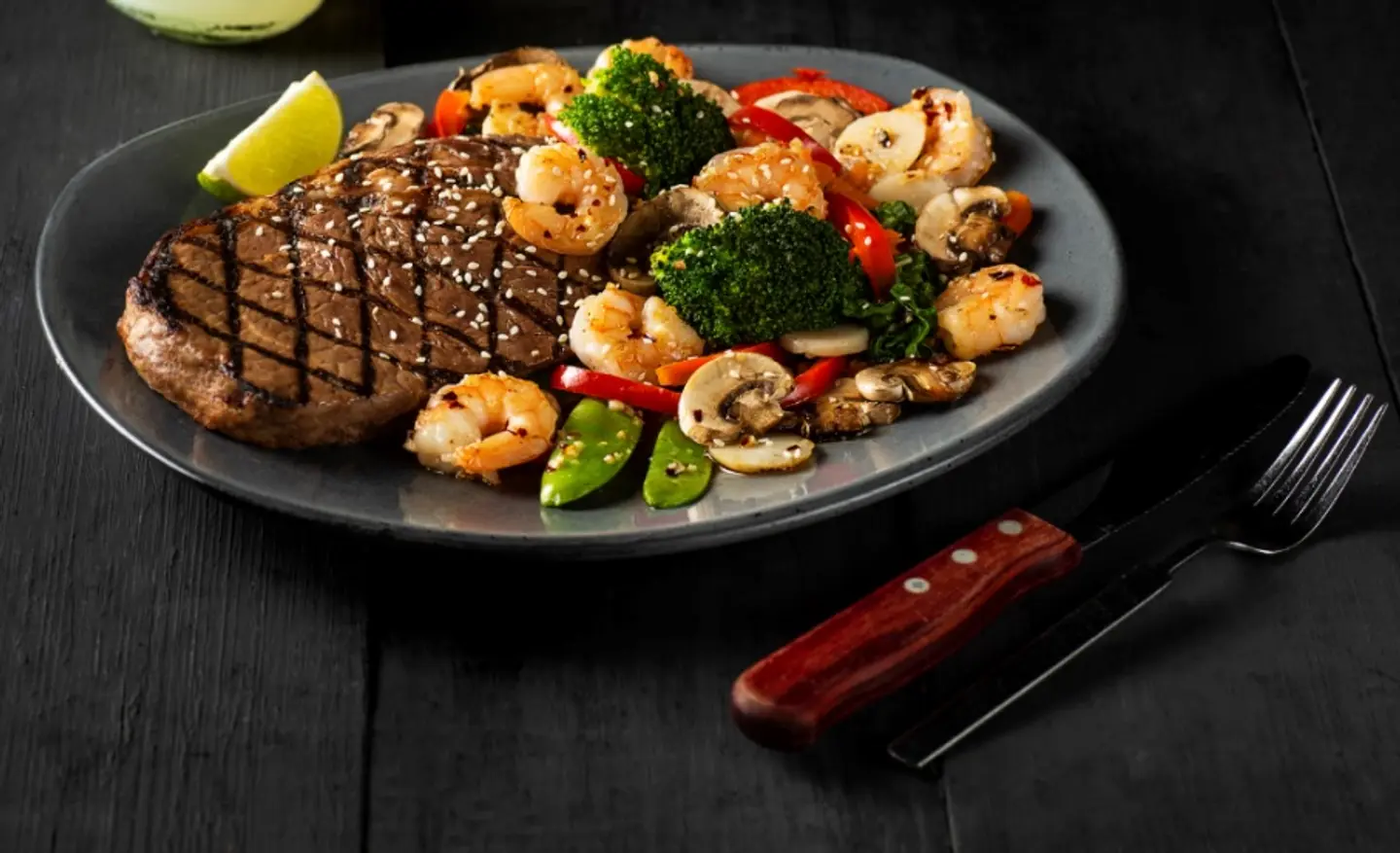 Seared Rib Eye And Garlic Chili Shrimp
