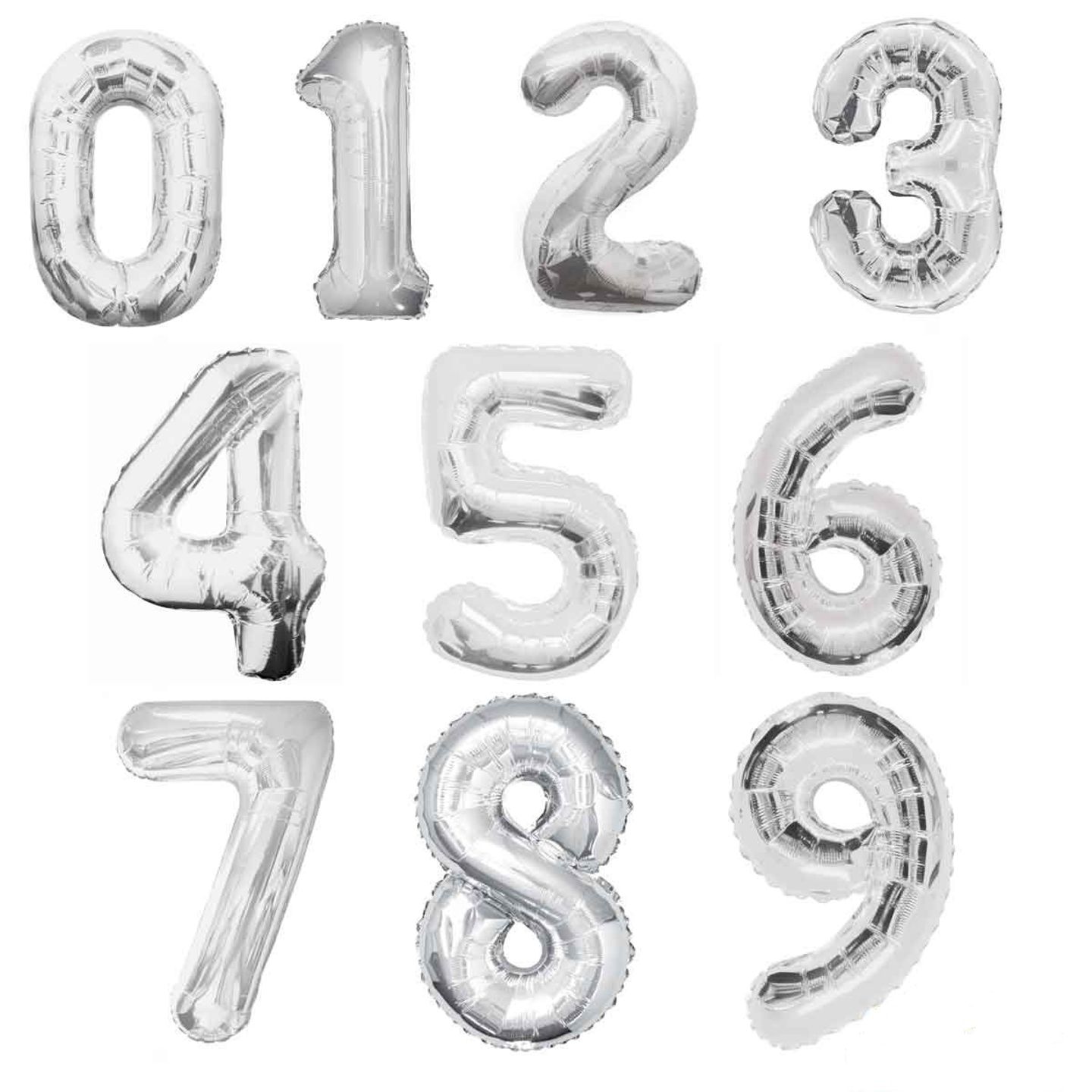 Large Silver Number Foil Helium Balloon