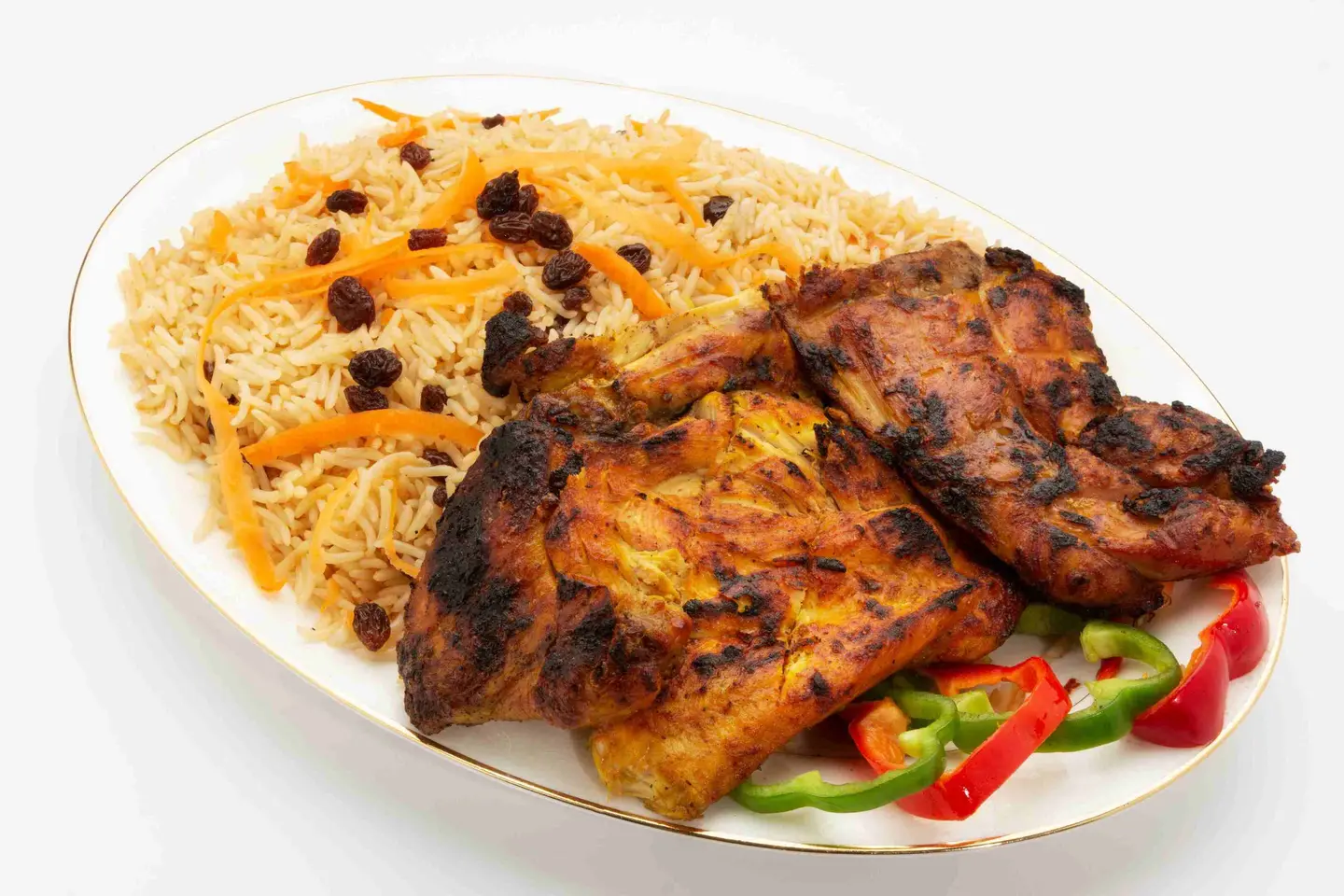 A Whole Chicken Grilled On Coal With Rice