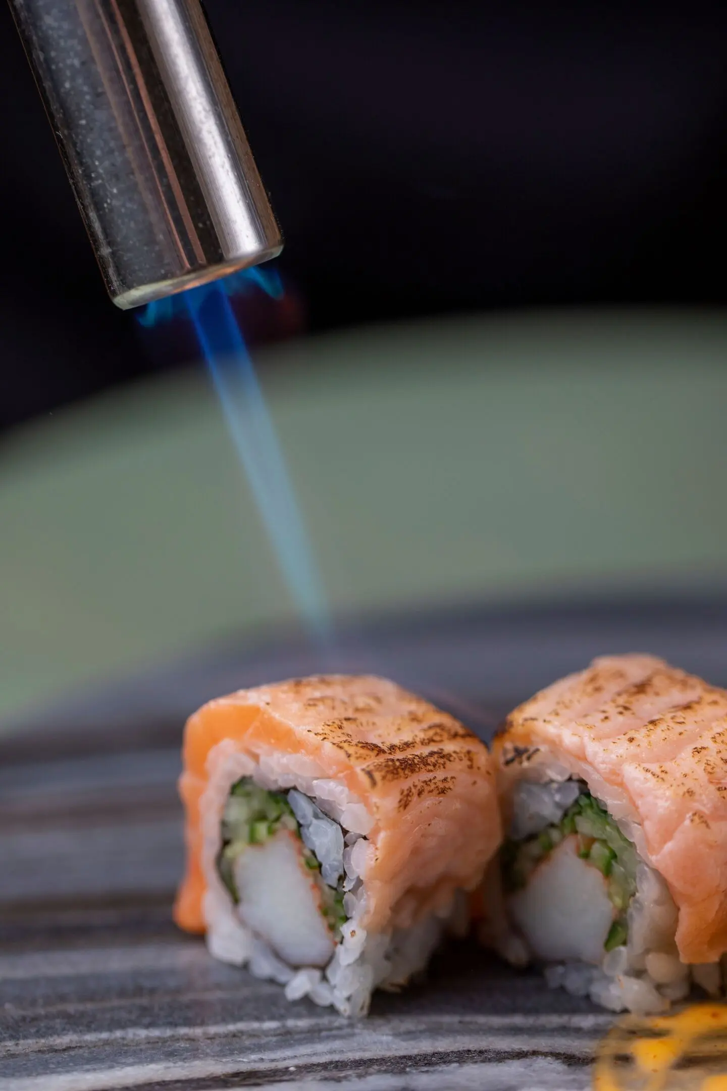 Seared Salmon Rolls Fried With Flame - Eight Pieces