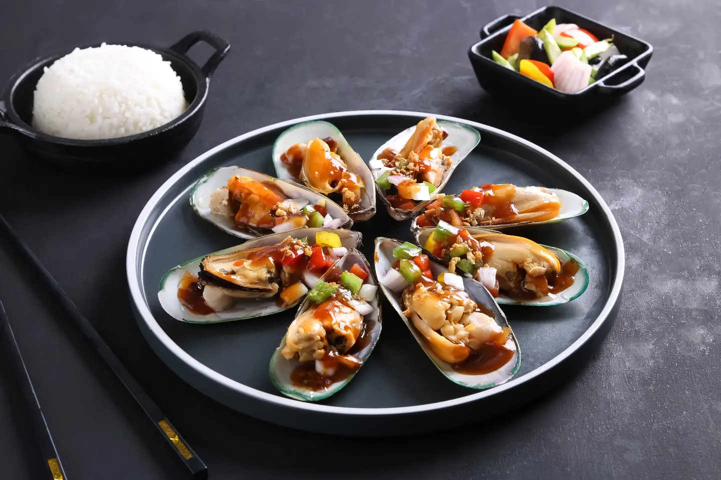 Mussels W/ X.O Sauce Esparagus