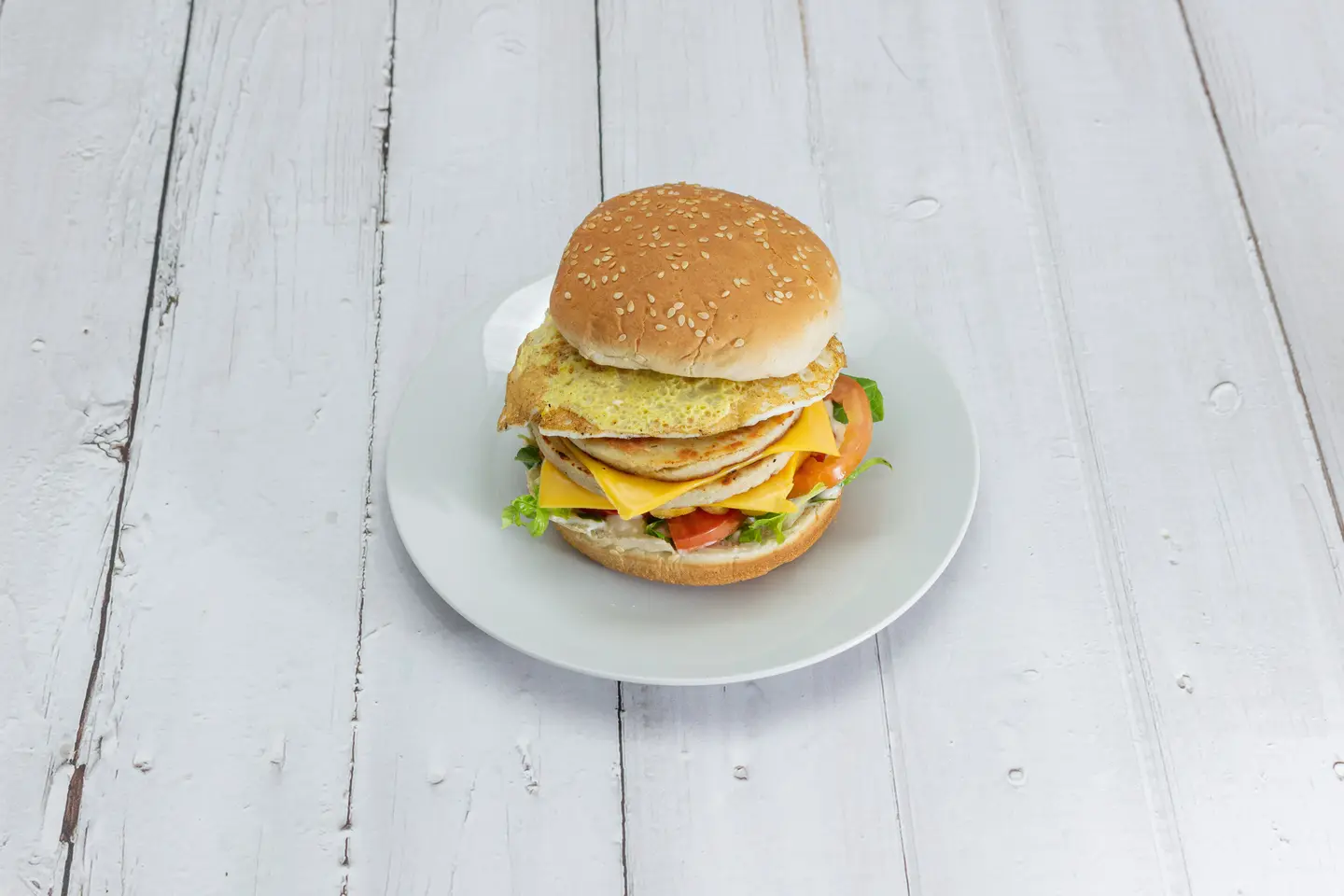 Chicken Burger With Fried Egg With Cheese