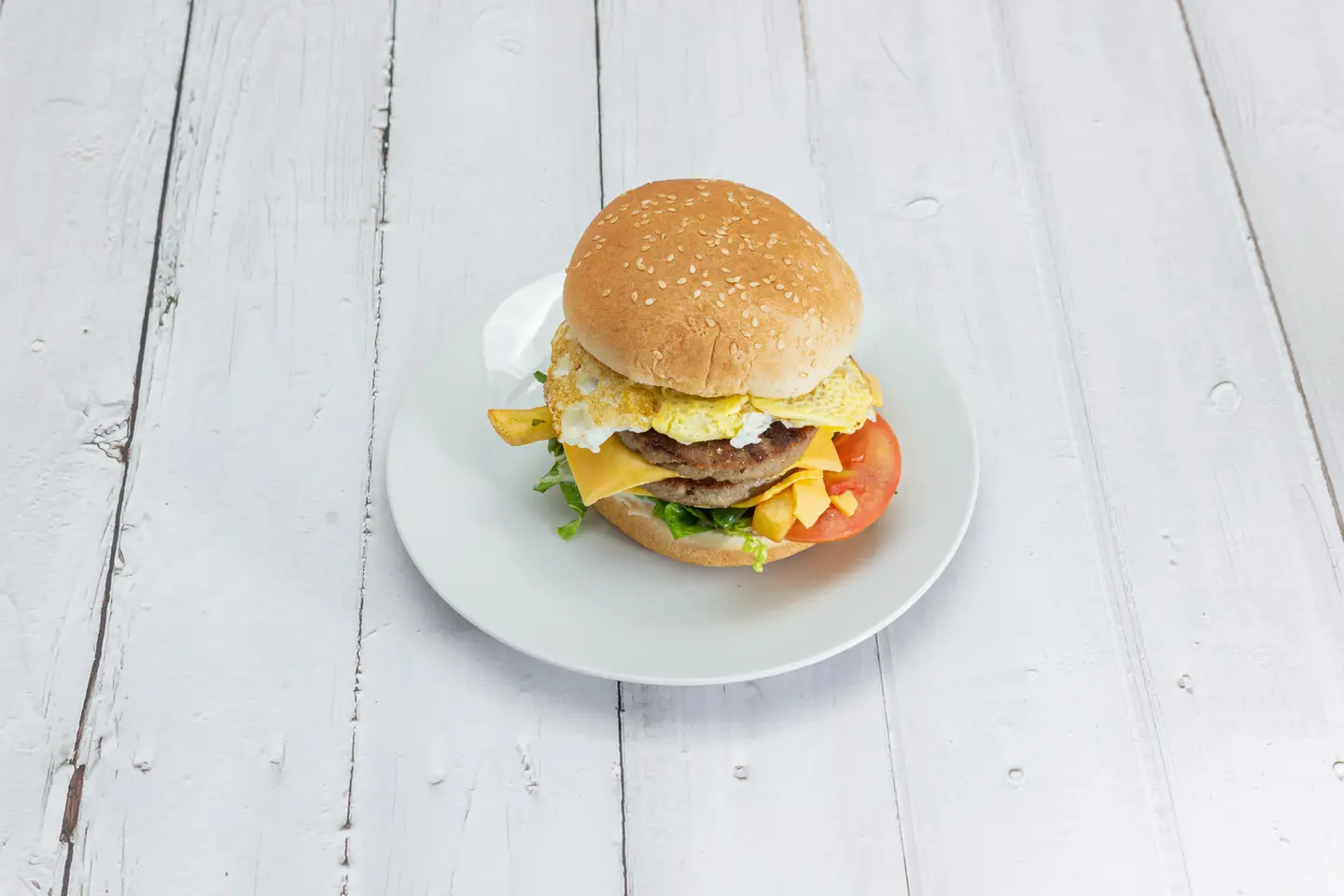 Meat Burger With Fried Egg With Cheese