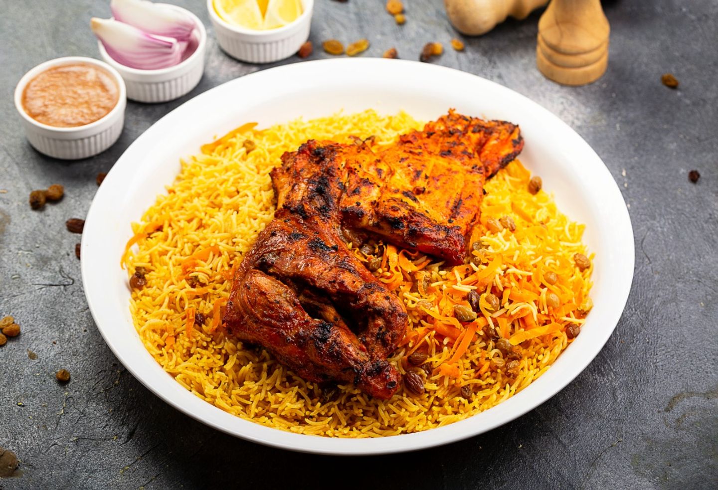 نص دجاج فحم مع الرز