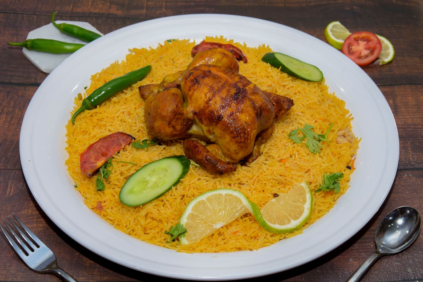 Grilled Chicken With Rice - Quarter Chicken Shawaya With Rice