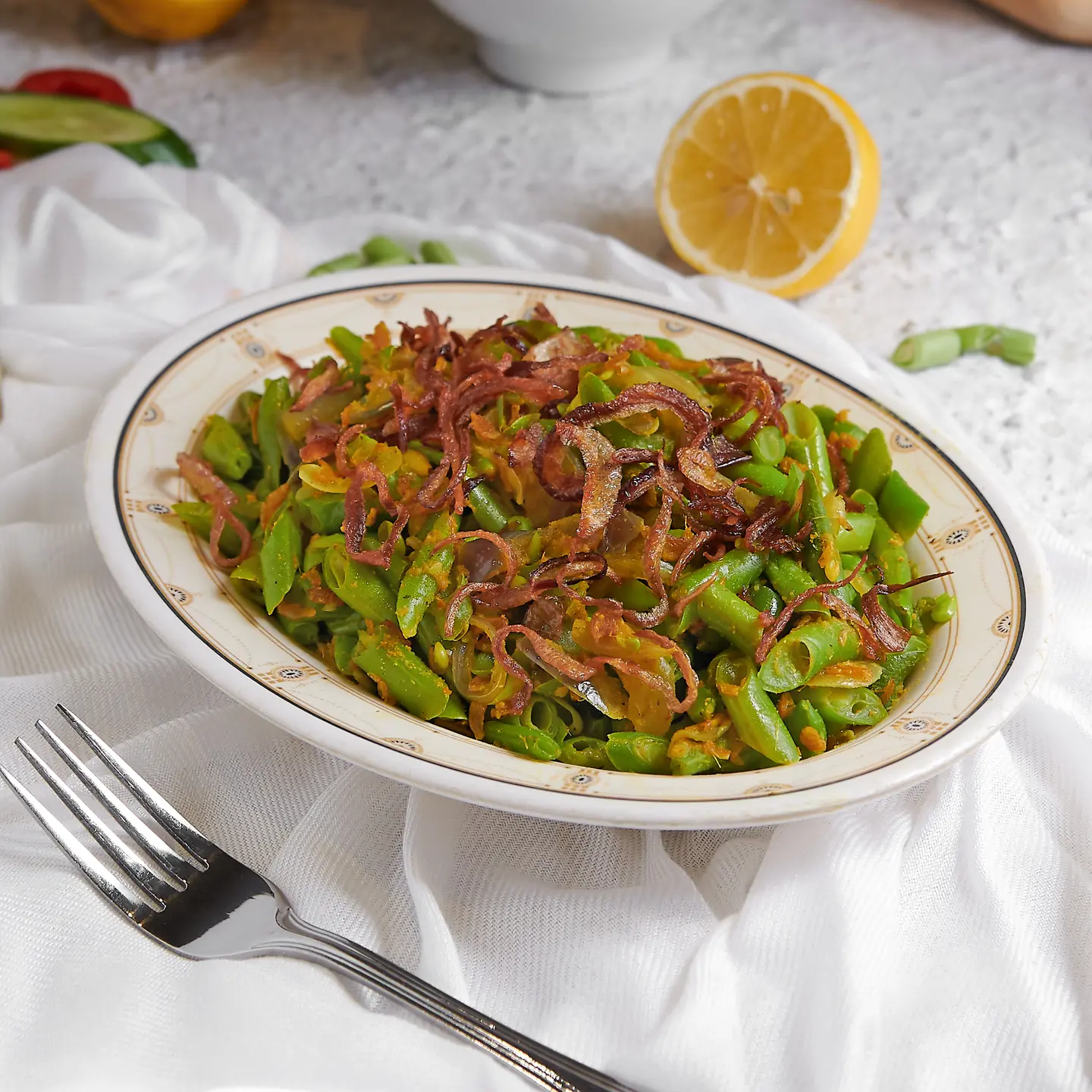 فاصوليا بالروبيان الناشف - صغير