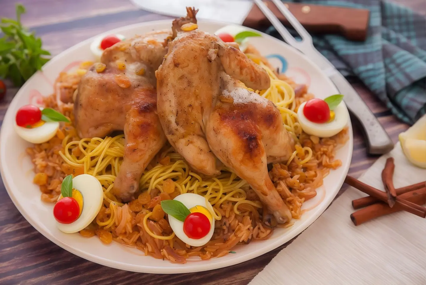 نصف دجاج غوزي محشي مكرونة - مثلوثة