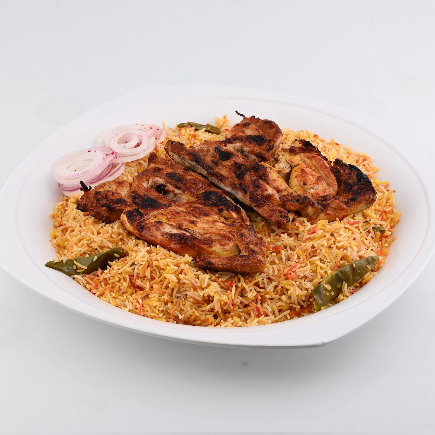 دجاج الفحم مع  رز بهارات رز حراق  - نص حبة دجاج