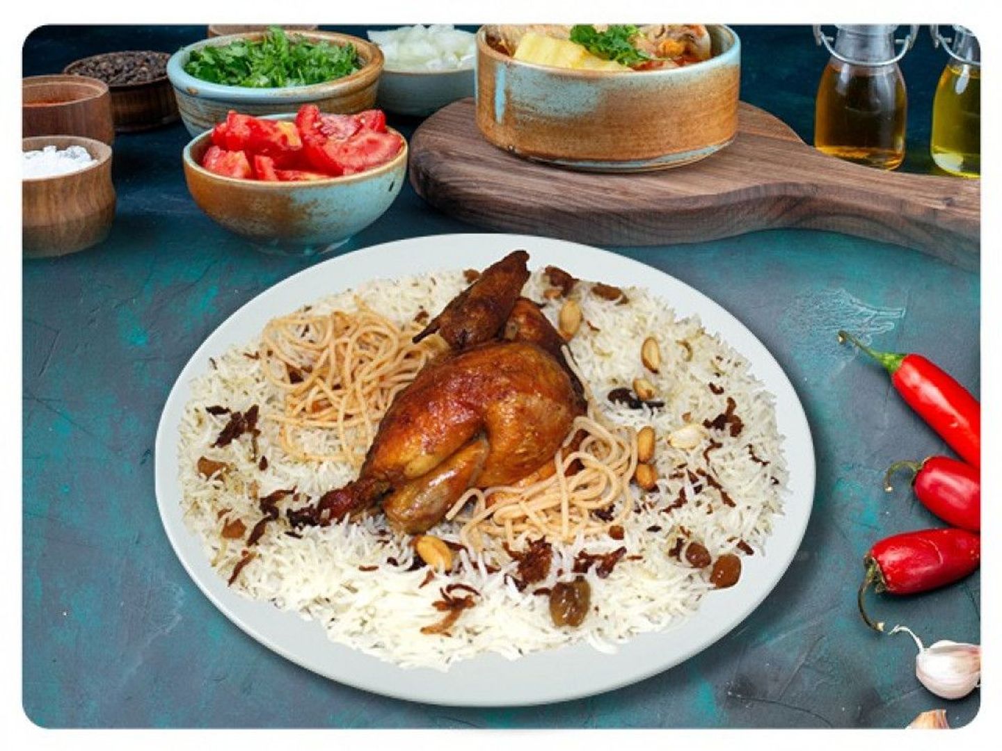 دجاج شواية مع رز بشاور - نص دجاجة