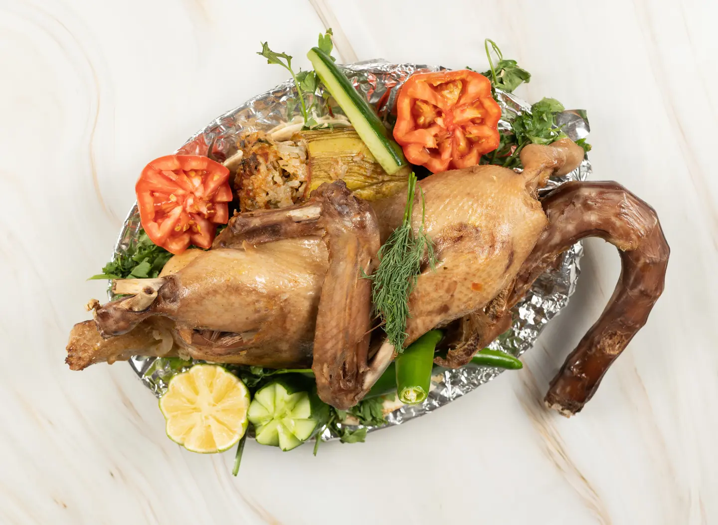 نص بط - مع رز وخضار