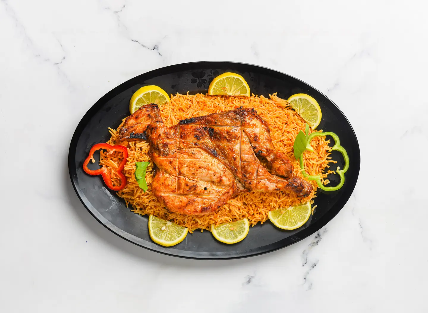 دجاج على الفحم مع رز  - نص حبة دجاج