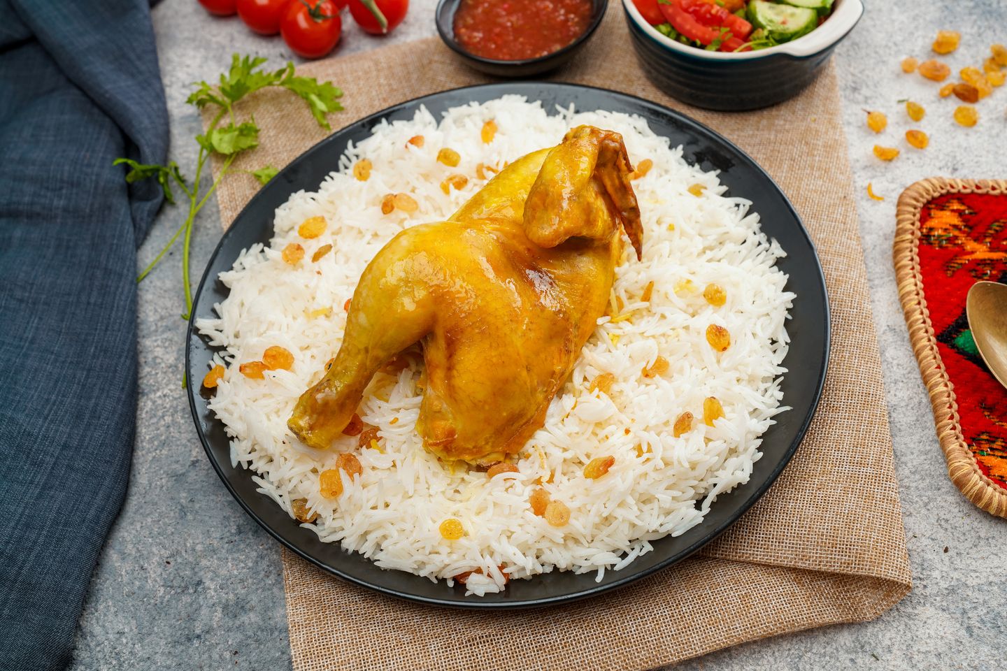 دجاج مندي مع رز مديني - دجاجة كاملة