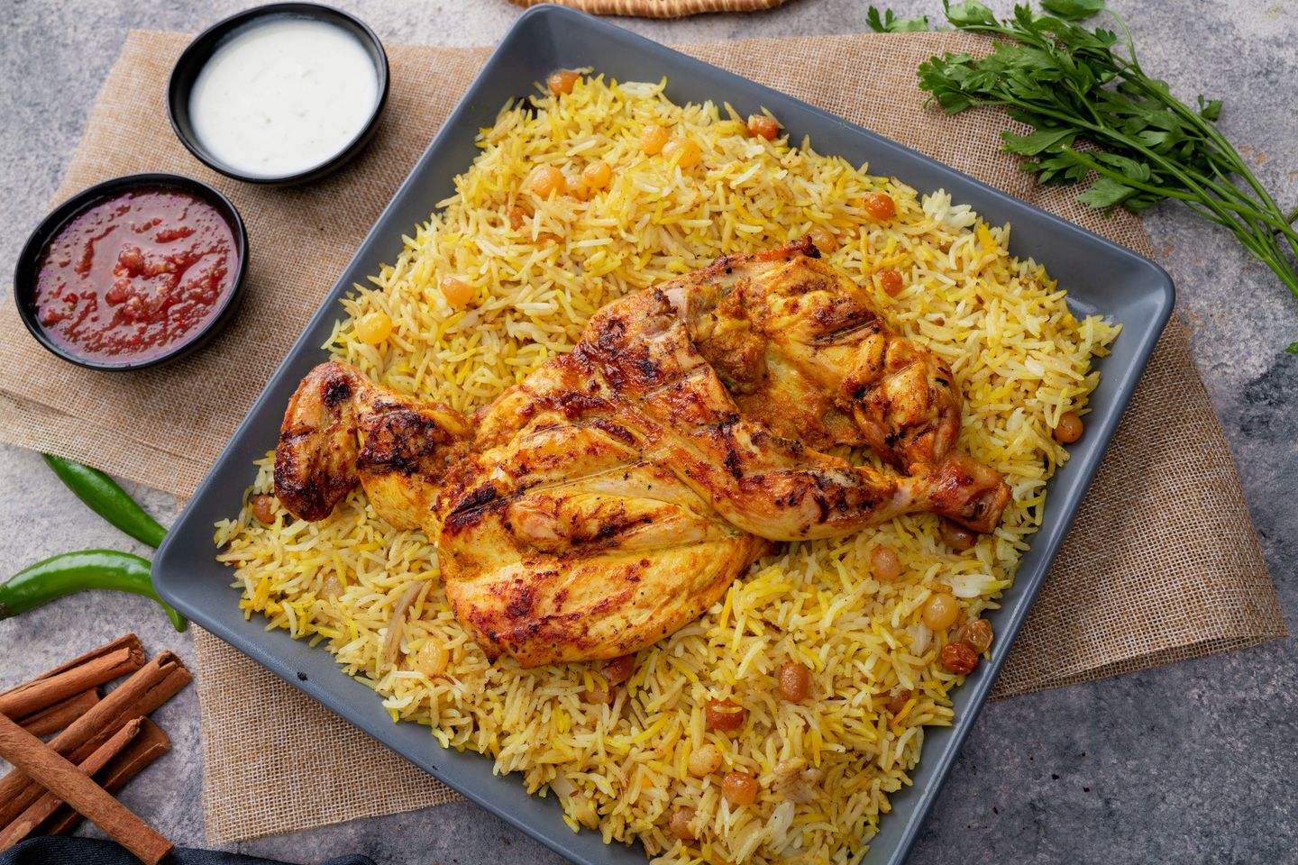 دجاج فحم مع رز زربيان - دجاجة كاملة