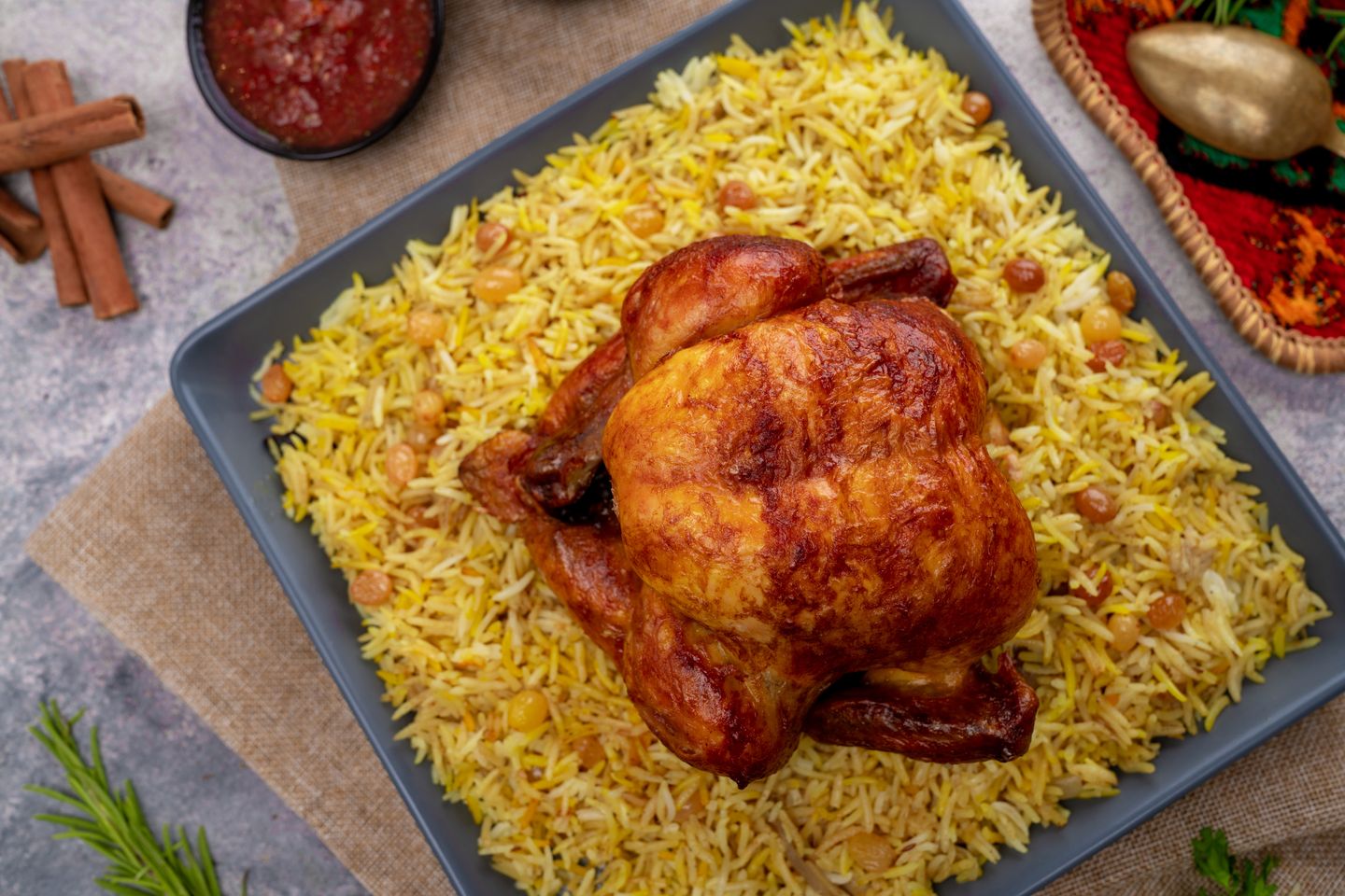 دجاج شواية مع رز زربيان - دجاجة كاملة