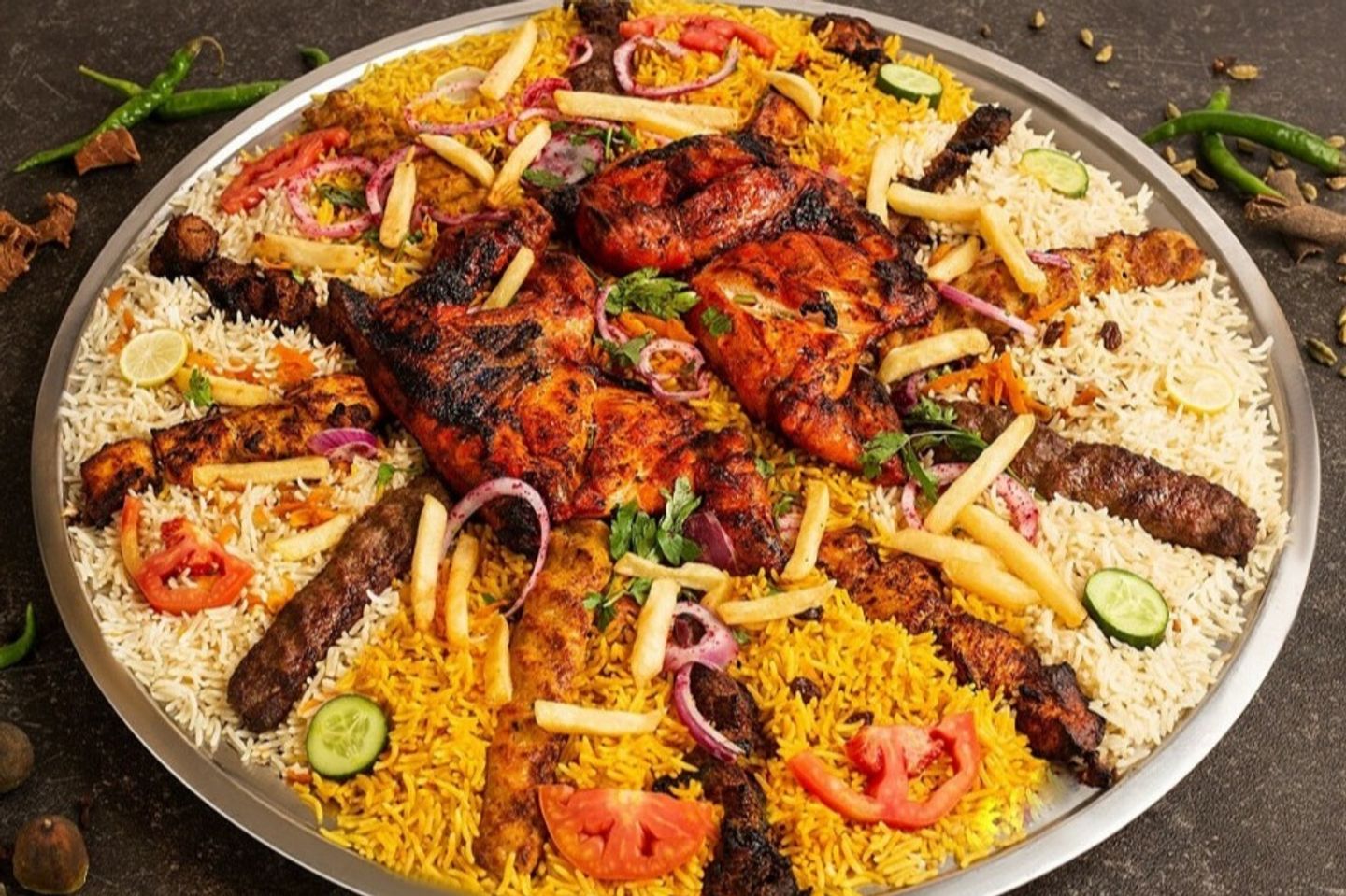 مدلل مشاوي مع الرز - كبير - 12 سيخ وحبة تندوري دجاج مع الرز