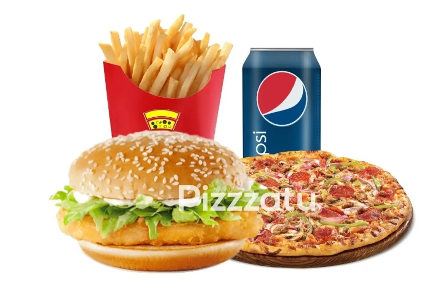 Combo Meal Supreme Pizza Pepperoni Chicken Burger Pepsi And French Fries - Small