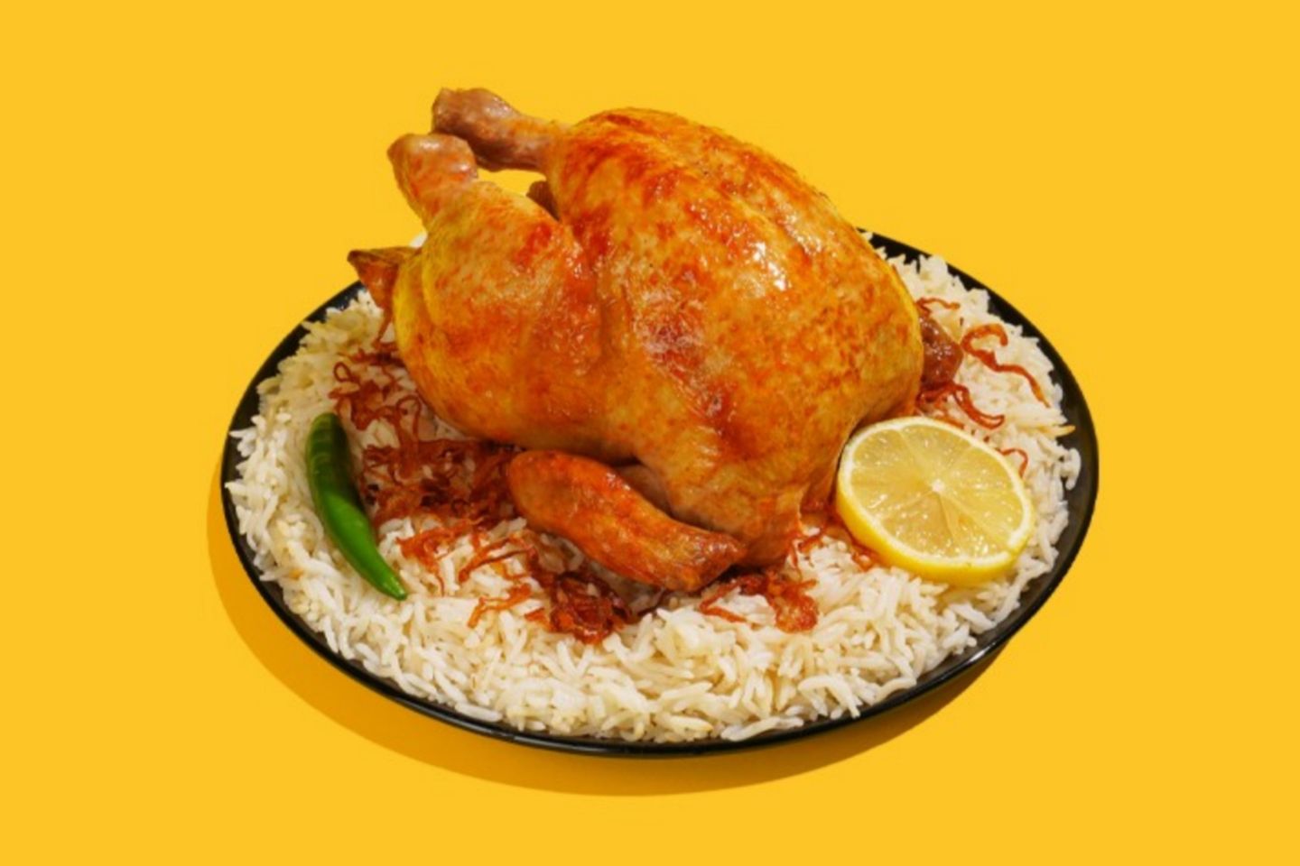 دجاج شوايه  مع رز مثلوثه - نص حبة دجاج