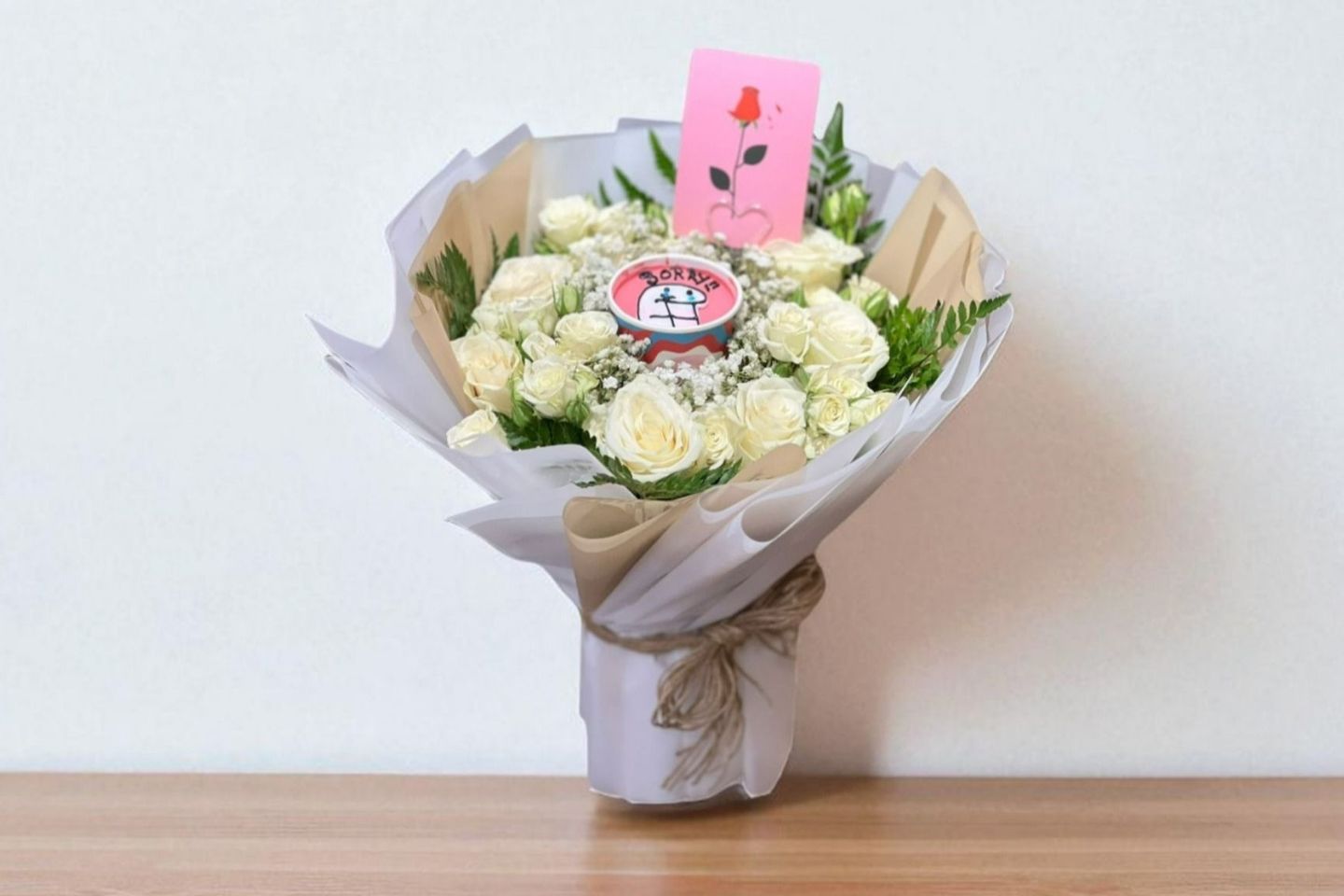White Bouquet With Cupcake - The Perfect Coffee