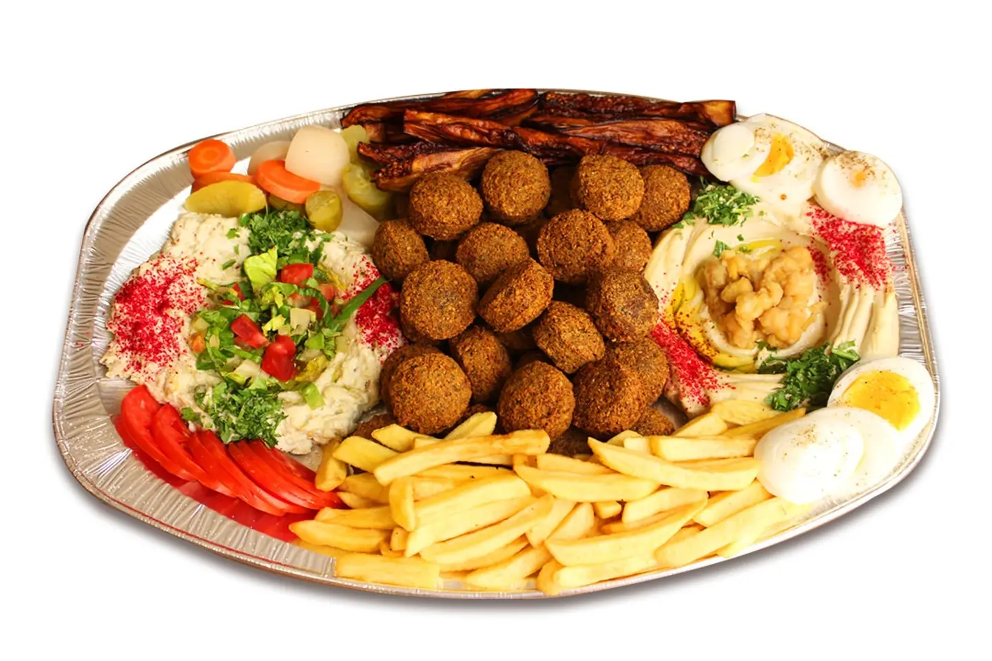 صحن مشكل فلافل - حبة فلافل + حمص + بطاطا + باذنجان