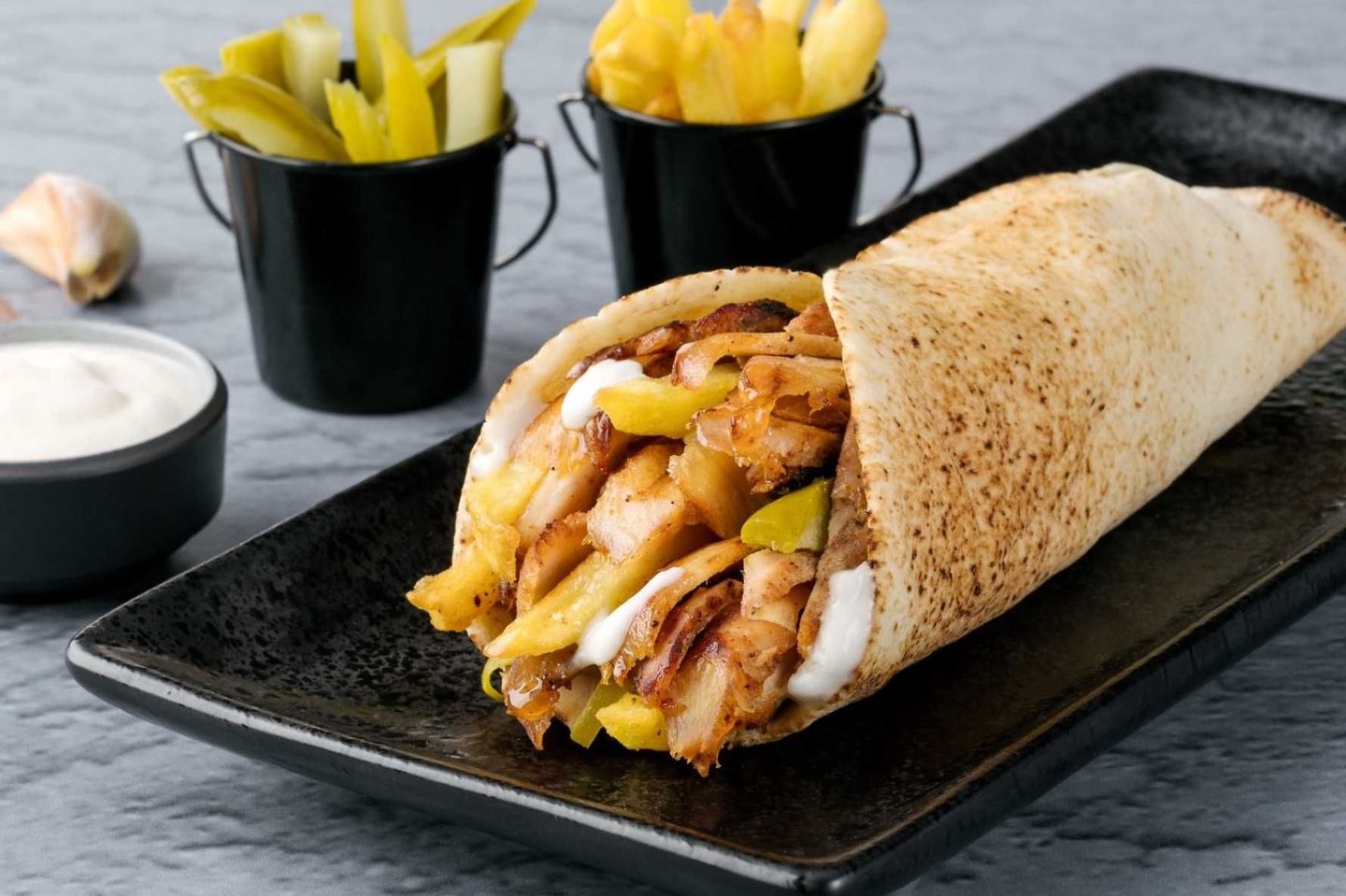 Chicken Shawarma With Garlic And Fries - Small