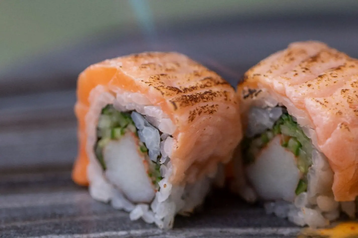 Seared Salmon Rolls Fried With Flame - Four Pieces